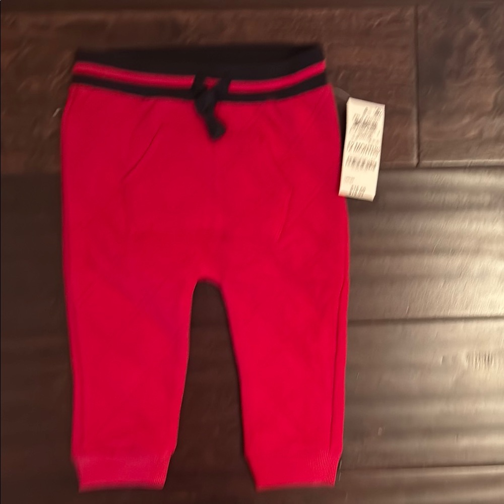 First Impressions Baby Boys Red Quilted Joggers with Elastic Waist!